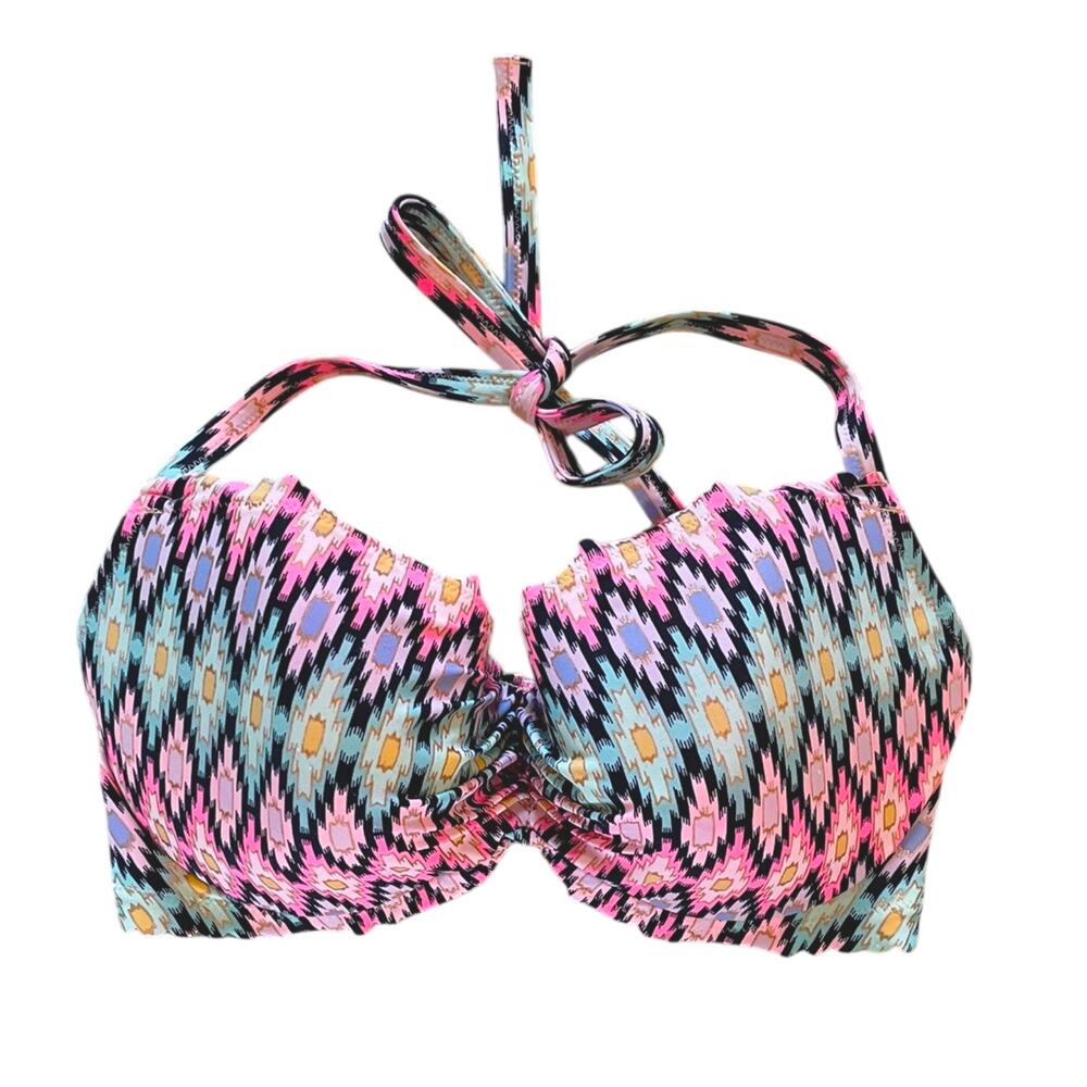 Victoria's Secret Lined Underwire Halter Bikini Swim Top 36DD Foil Aztec Tribal